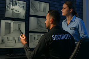 Securities watching the CCTV monitors